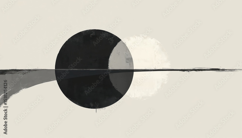 Poster abstract minimalist art composition black white circles overlap on neutral light background. modern 