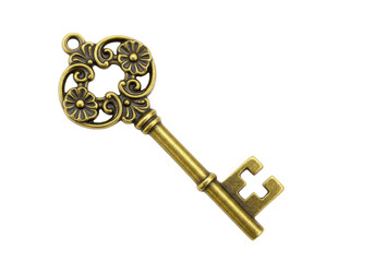 Isolated Intricate Vintage Brass Key