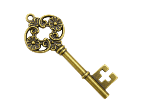 Isolated Intricate Vintage Brass Key