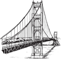 Golden Gate Bridge sketch engraving vector illustration. Scratch board style imitation. Black and white hand drawn image.