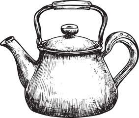 Old teapot kettle sketch engraving vector illustration. Scratch board style imitation. Hand drawn image.