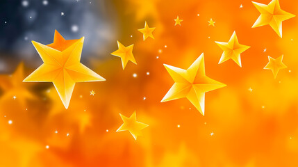 Bright yellow stars sparkle against a vibrant orange and gray background, creating a festive atmosphere filled with light and color, perfect for celebration themes and design projects