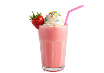 Isolated Strawberry Smoothie with Whipped Cream and Sprinkles
