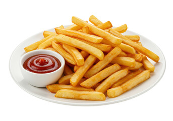 Isolated Plate of Crispy French Fries with Ketchup
