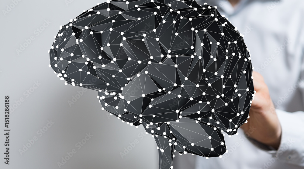 Leinwandbilder 3D rendering of a brain with connected nodes, representing neural networks and AI.