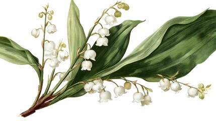 Lily of the Valley stem in vintage botanical art style
