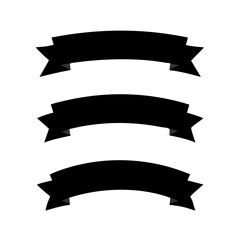 Three black silhouette ribbon banners design elements