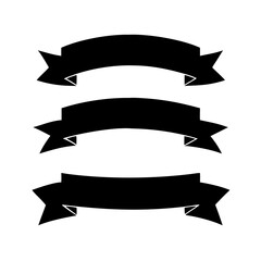 Three black silhouette ribbon banners design set