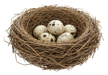 Isolated Bird Nest with Quail Eggs Inside Rustic