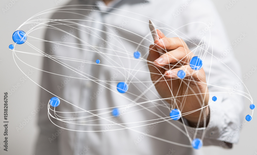 Aufkleber abstract image of a person connecting nodes in a network. represents global communication, collabora