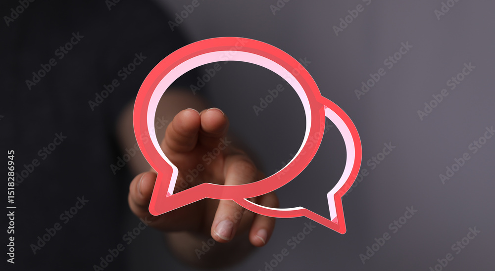 Aufkleber Abstract image of a hand interacting with floating chat bubbles, symbolizing communication and connection.