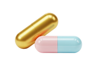 Isolated Two Pharmaceutical Capsules in Gold and Pastel Colors