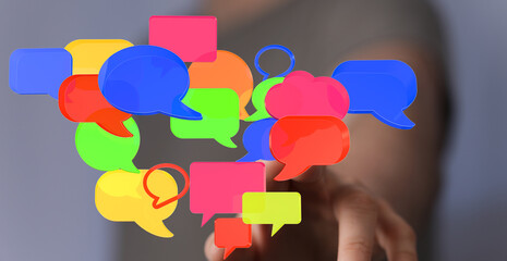 Abstract image of colorful speech bubbles, symbolizing online chat, social media, and communication.