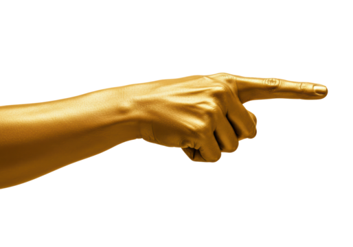 Isolated Golden Painted Hand Pointing to the Right