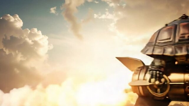 Steampunk Turtle on a Rocket Soaring Through the Clouds - 4K Time-Lapse Animation