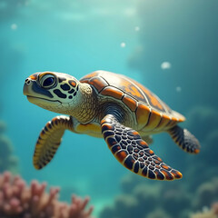 Fototapeta premium Cute turtle sealife animal