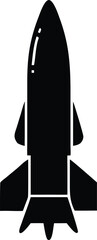Silhouette of a Black Rocket with Fins and a Pointed Nose Against White Background