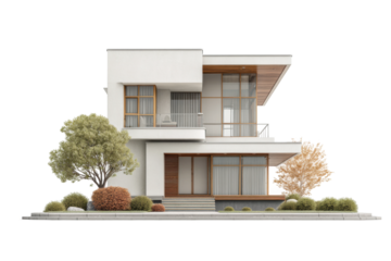 PNG Modern minimalist two-story house with large windows and trees