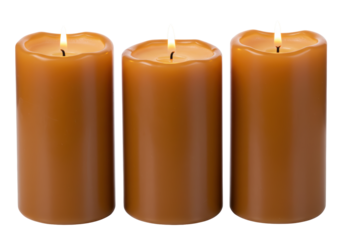 Isolated Group of Three Brown Pillar Candles