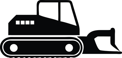 Black and White Bulldozer Icon Construction Equipment, Heavy Machinery, Isolated