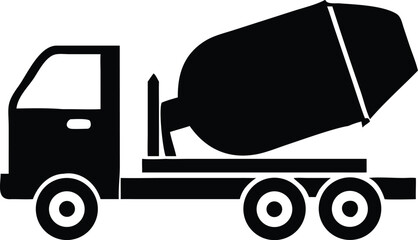 Black Silhouette of a Concrete Mixer Truck on a White Background