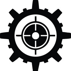 Black Gear with Target Inside Technical Drawing, Mechanism, Precision, Engineering, Symbol