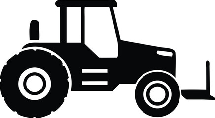 Fototapeta premium Black and White Silhouette of Tractor Machine with Front Blade Attachment for Farming