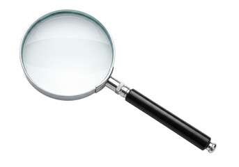 Isolated Silver Framed Magnifying Glass with Black Handle