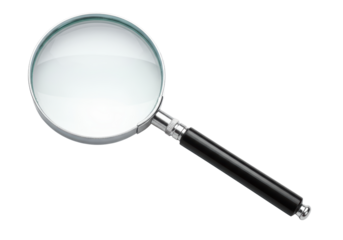 Isolated Silver Framed Magnifying Glass with Black Handle
