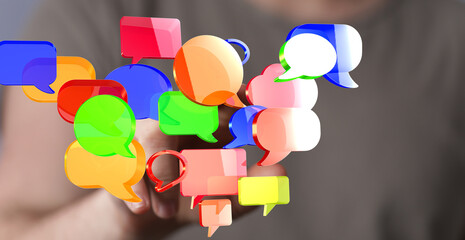 Abstract image of colorful speech bubbles, ideal for communication, social media, and networking...