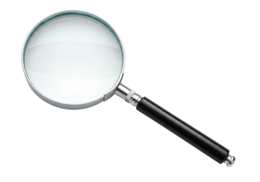 Isolated Silver Framed Magnifying Glass with Black Handle