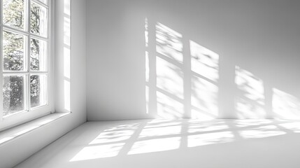 Obraz premium Simple interior corner with sunlit shadows and a window.