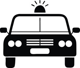 Silhouette of a Black and White Police Car with Lights on a White Background