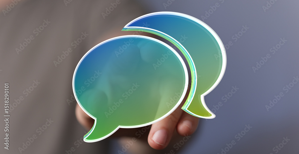 Poster abstract image of two speech bubbles, representing communication and connection.
