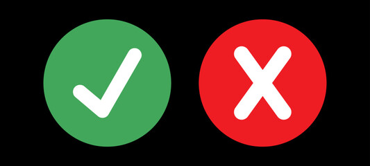 Green check mark, red cross mark icon. Vector Illustration.