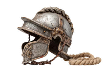 PNG Ancient roman gladiator helmet with decorative details and rope