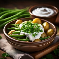 Bowl mit gr&uuml;ner Bohne, Kartoffel & Joghurt