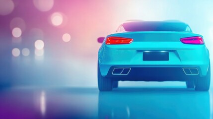 Colorful sports car parked on reflective surface in urban setting at night