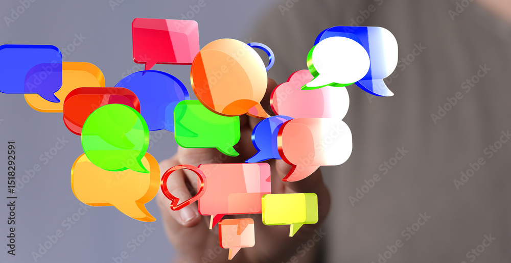Poster Image of vibrant speech bubbles, ideal for communication, social media, and networking projects.