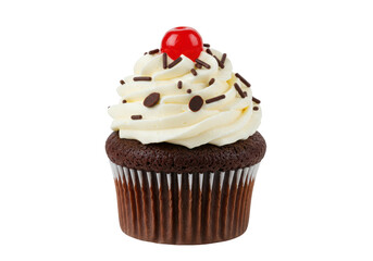 Isolated Chocolate Cupcake with White Frosting and Cherry