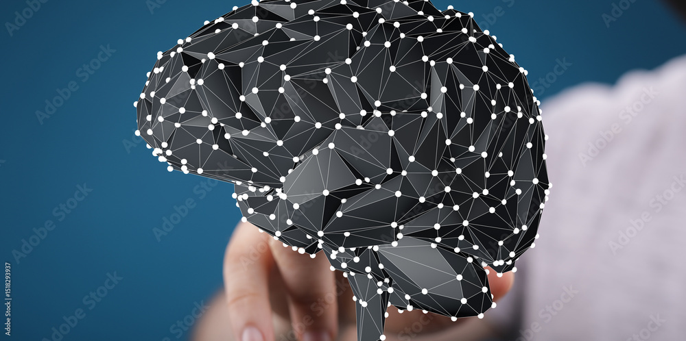 Poster abstract digital brain visualization. ai, neural network, and human intelligence concept.