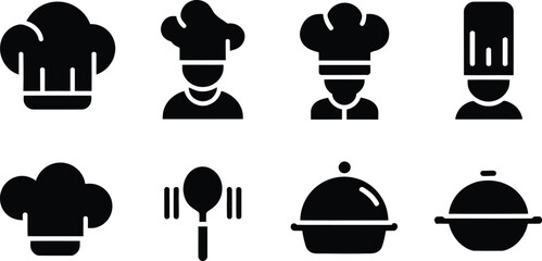 Chef Hat and Cloche Icon Vector Set – Culinary Silhouettes and Cook Profiles