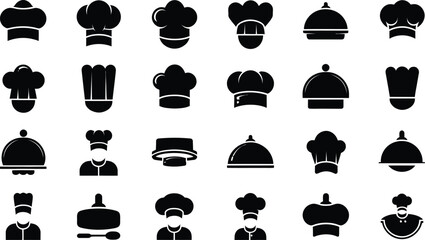 Chef Hat and Cloche Icon Vector Set – Culinary Silhouettes and Cook Profiles