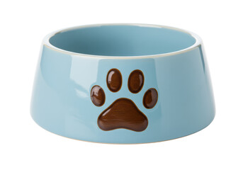 Isolated Light Blue Dog Bowl with Paw Print