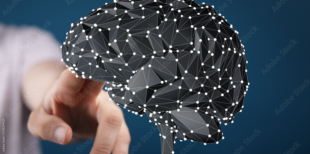 Poster abstract digital brain, ai, neural network, technology concept. 3d rendering.