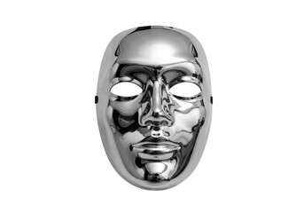 Isolated Silver Metallic Mask Reflecting Light and Shadows