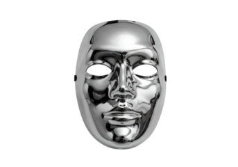 Isolated Silver Metallic Mask Reflecting Light and Shadows