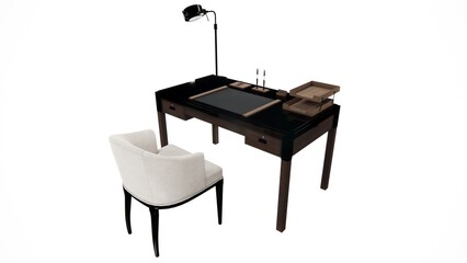Wooden office table model with white background