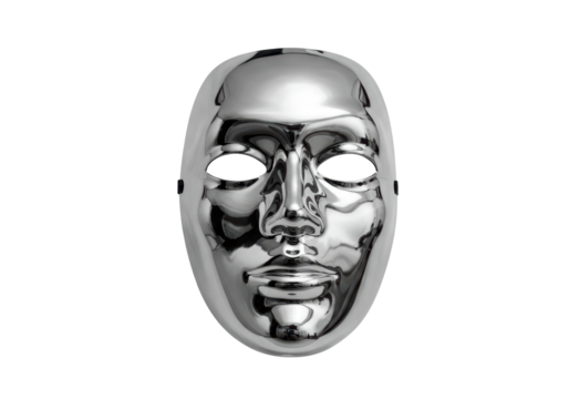 Isolated Silver Metallic Mask Reflecting Light and Shadows