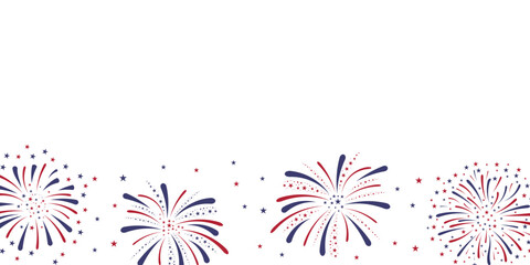 Fireworks background for Independence Day USA. July 4. Fireworks on white background. Web banner, greeting cards, web design. Vector illustration